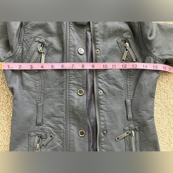 Jou Jou Dark Gray Faux Leather Motto Jacket Size 7/8 - Picture 7 of 11